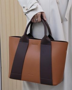 two tone leather tote bag – stylish brown & dark mocha shoulder bag for work & travel