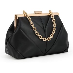 women pu leather evening clutch purse with chain strap color black size os